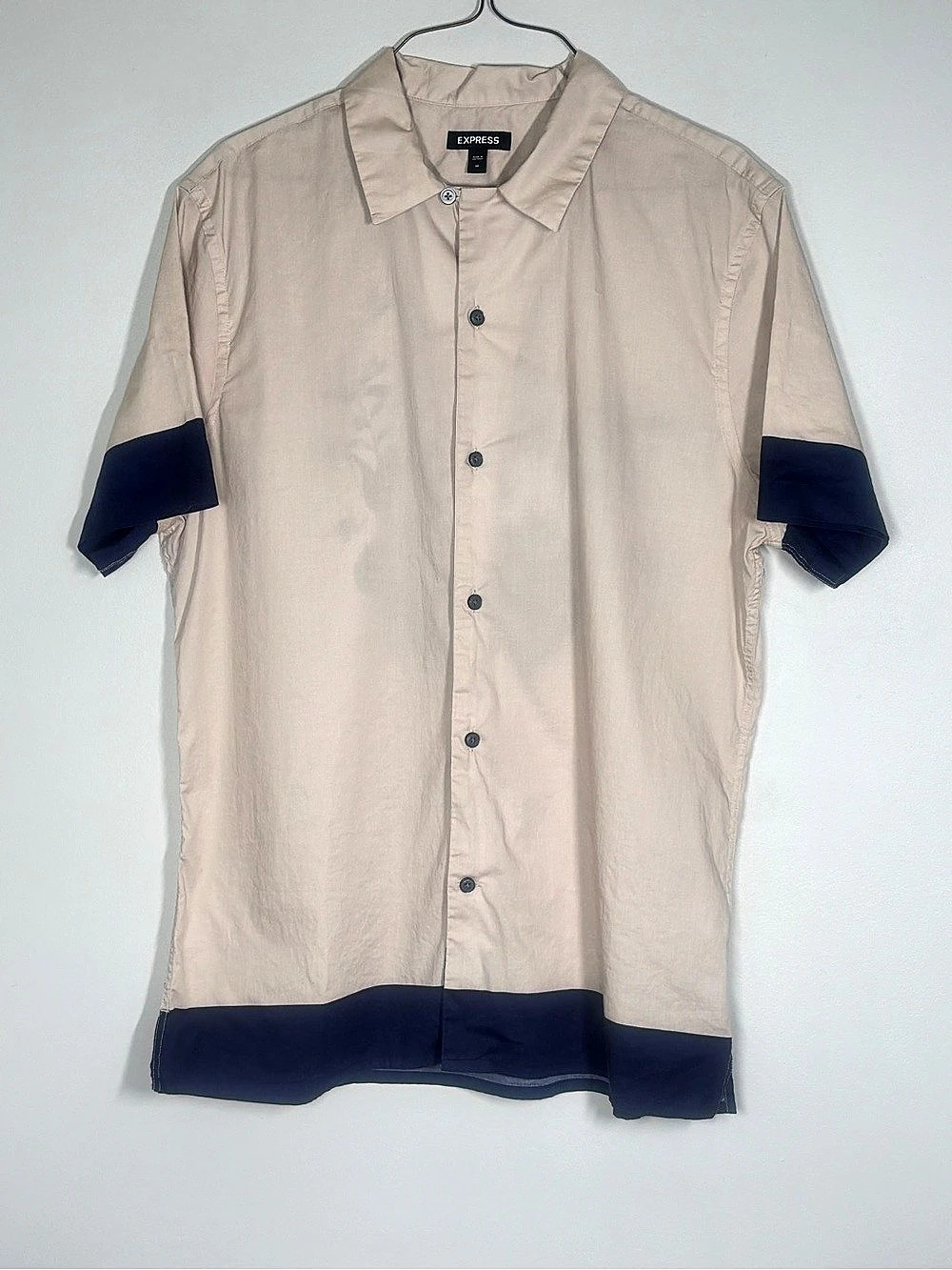 Express Floral Button Down Shirt in Beige & Blue Size Medium